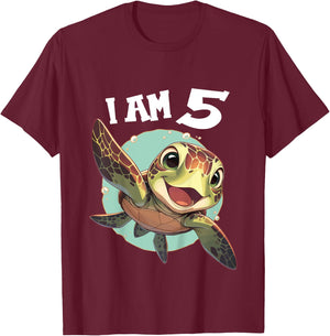 Kids 5 Years old 5 birthday Sea Turtles Boy Girl Sea Turtle T-Shirt - T-Shirt | Maroon
