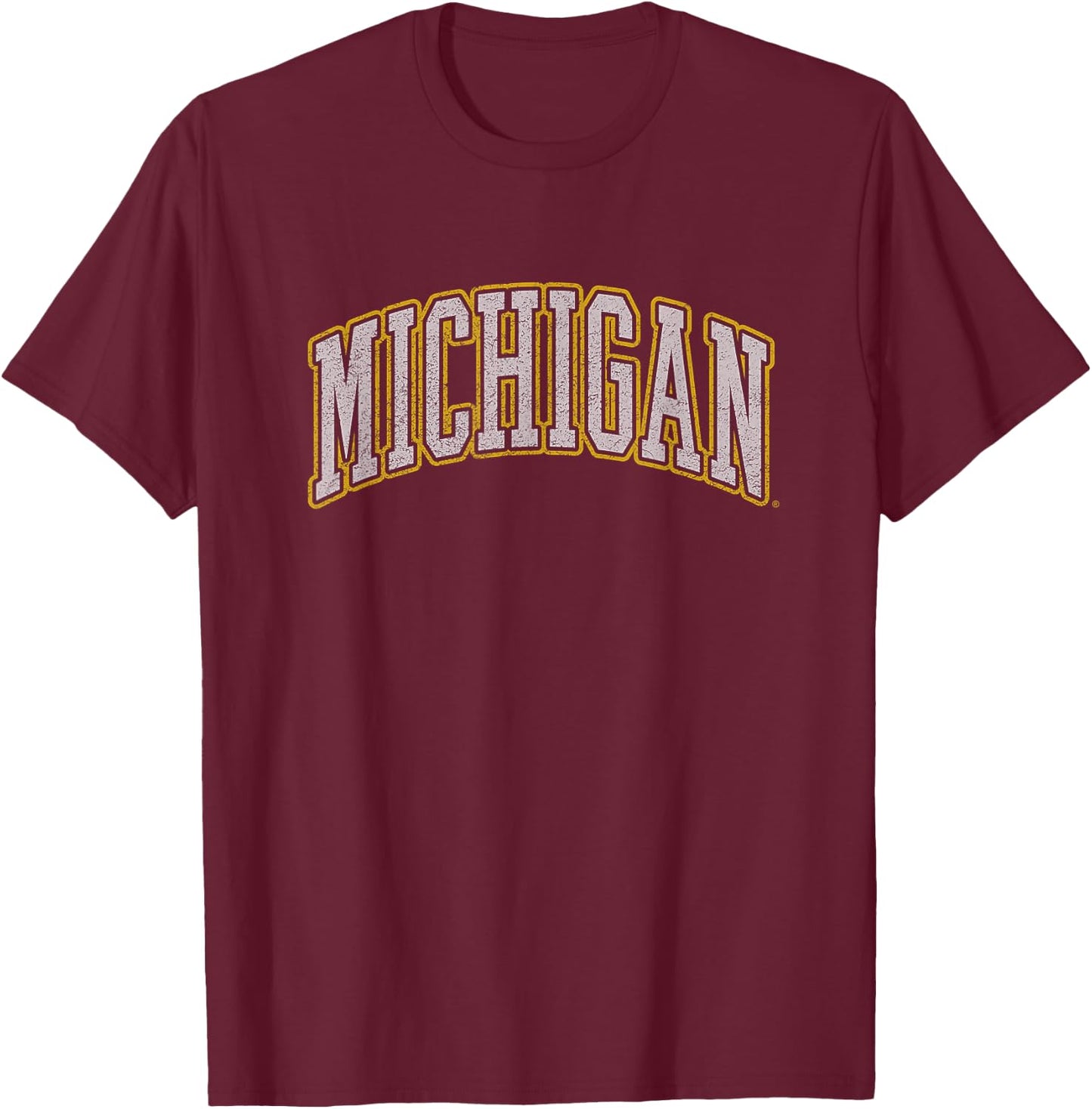 University of Michigan Wolverines U of M Distressed School T-Shirt - T-Shirt | Maroon
