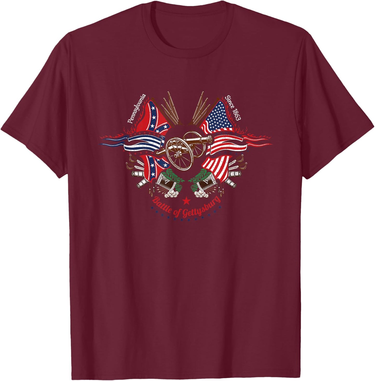 Vintage American Civil War Gettysburg Pennsylvania Souvenir T-Shirt - T-Shirt | Maroon