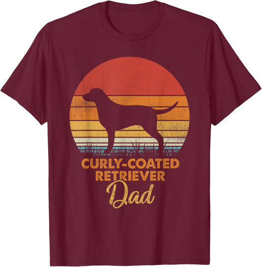 Retro Vintage Sunset Curly Coated Retriever Dad T-Shirt - T-Shirt | Maroon