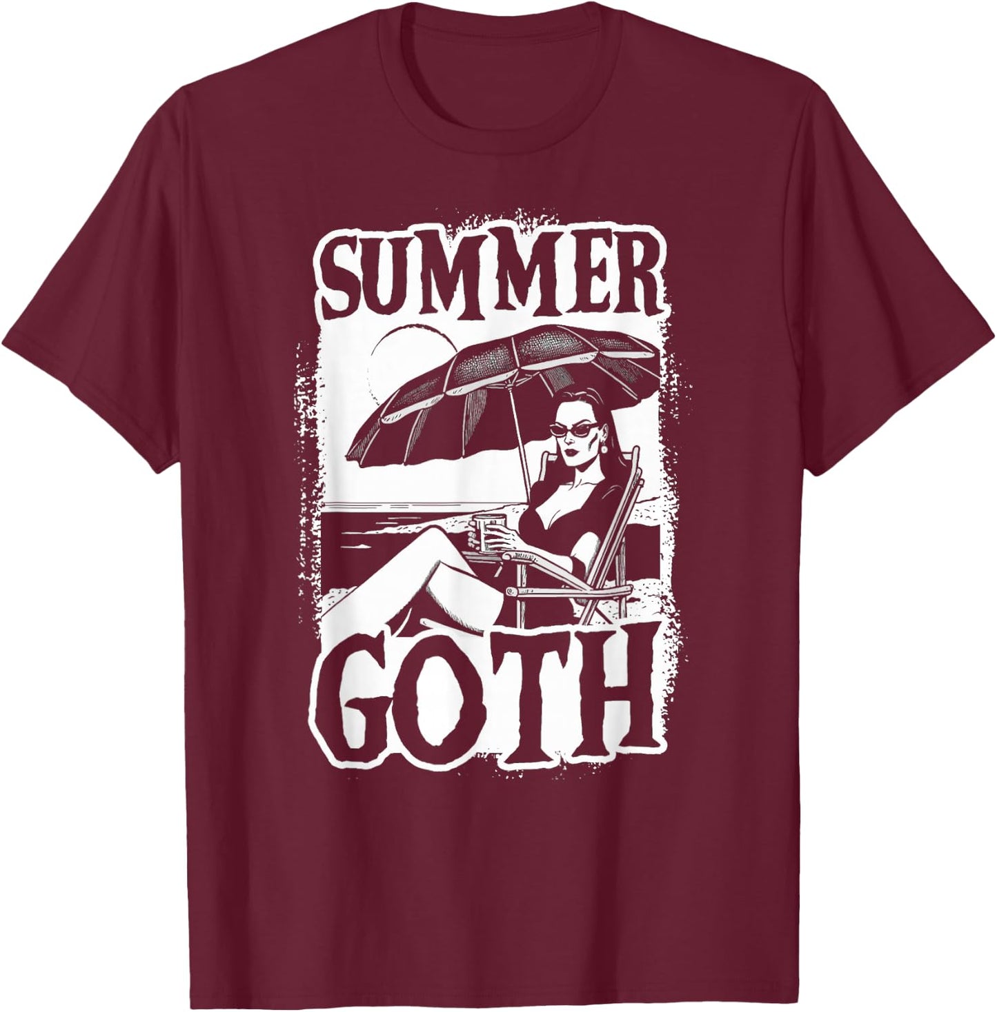 Summer Goth Beach Day Vampire Hiding From The Sun T-Shirt - T-Shirt | Maroon