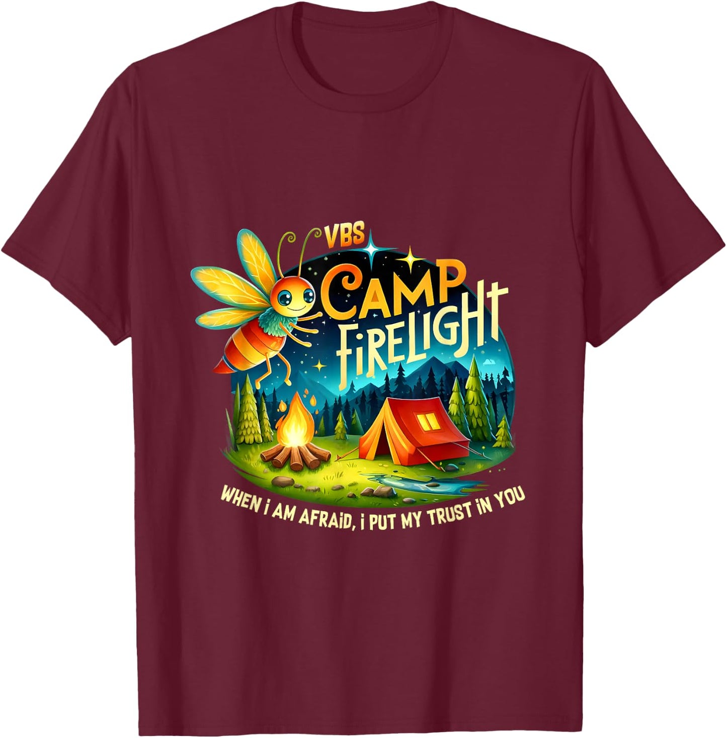 VBS Camp Firework 2024 Camp Firelight Vacation Bible School T-Shirt - T-Shirt | Maroon