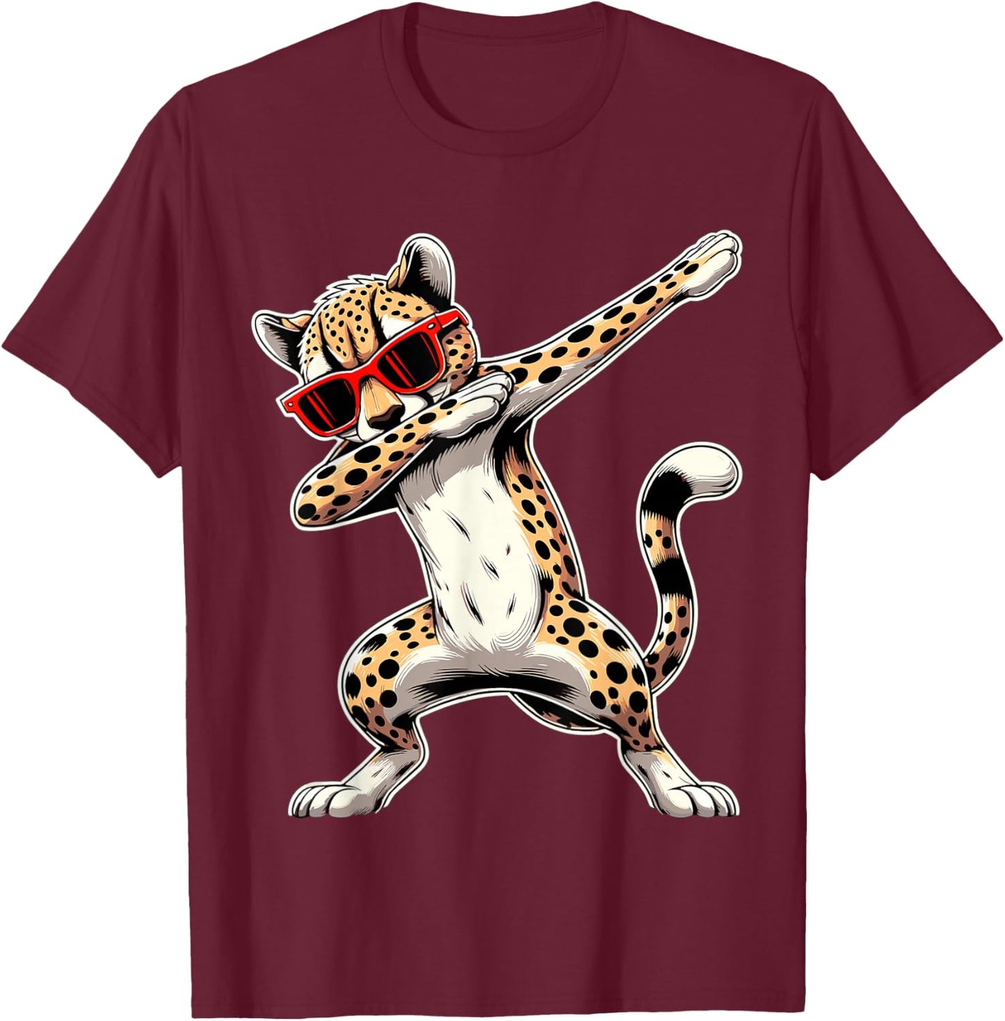 Dabbing Cheetah Sunglasses Animal Cheetah T-Shirt - T-Shirt | Maroon