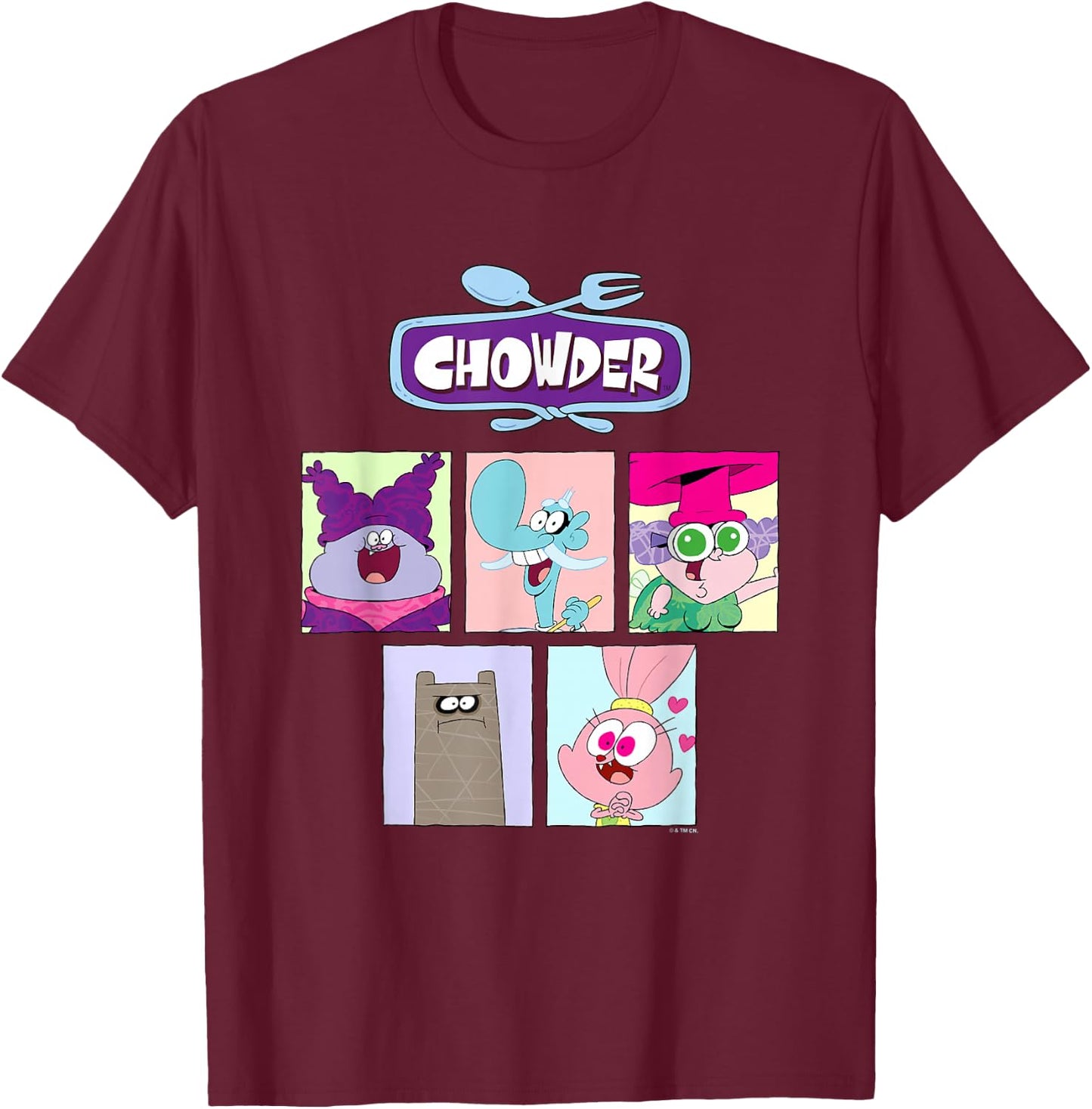 Chowder Main Characters Box Panels Collage T-Shirt - T-Shirt | Maroon