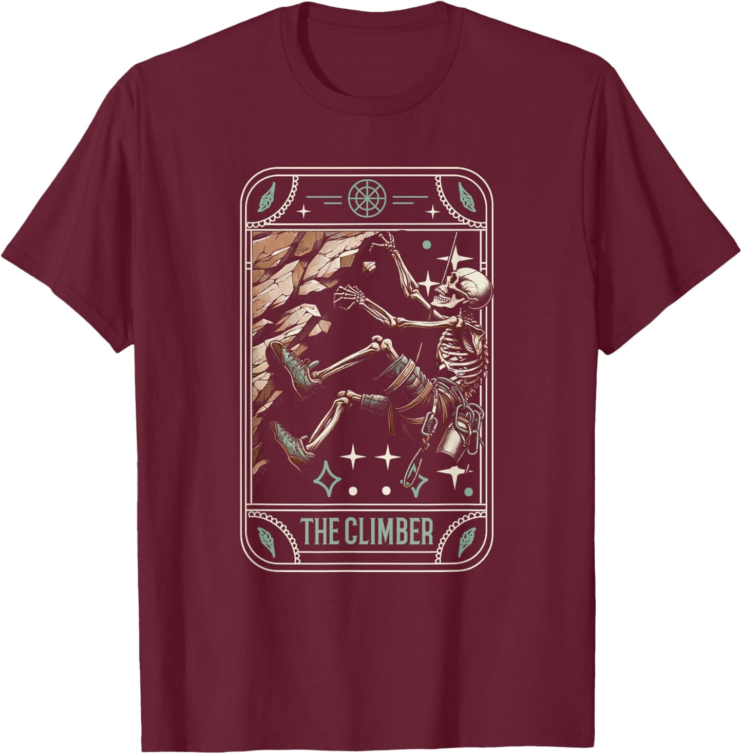 Climber Bouldering - Climb Rock Climbing Skeleton Tarot Card T-Shirt - T-Shirt | Maroon
