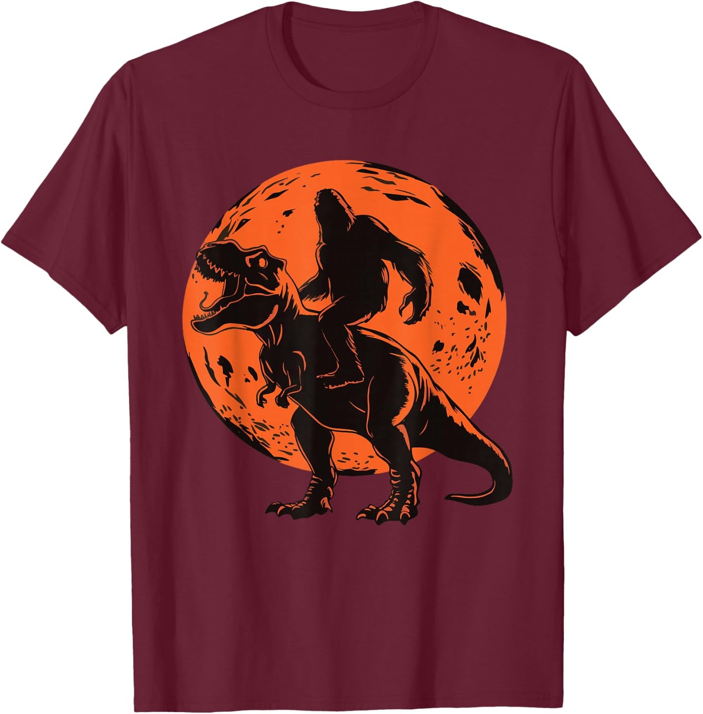 Bigfoot Riding T Rex T-Shirt - T-Shirt | Maroon