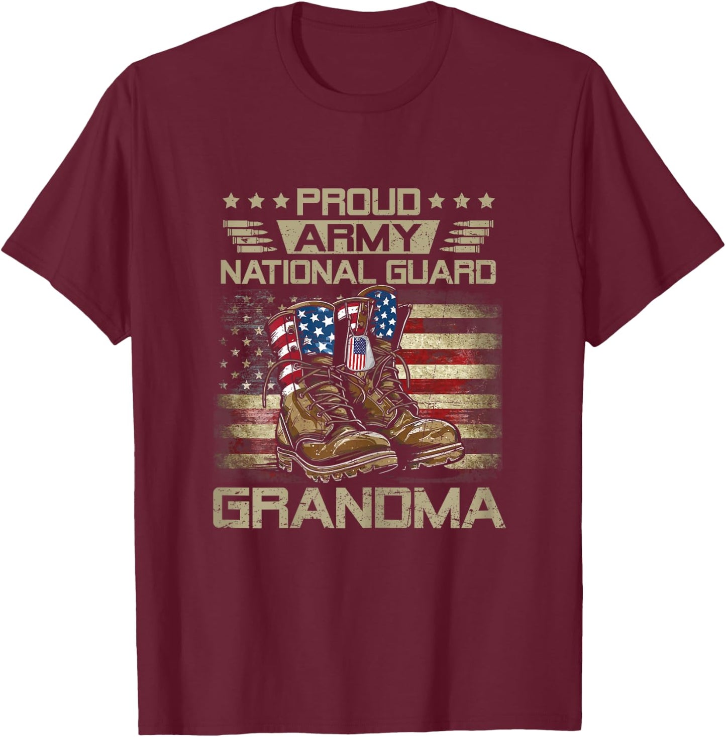 Proud National Guard Grandma Flag US Family Matching T-Shirt - T-Shirt | Maroon