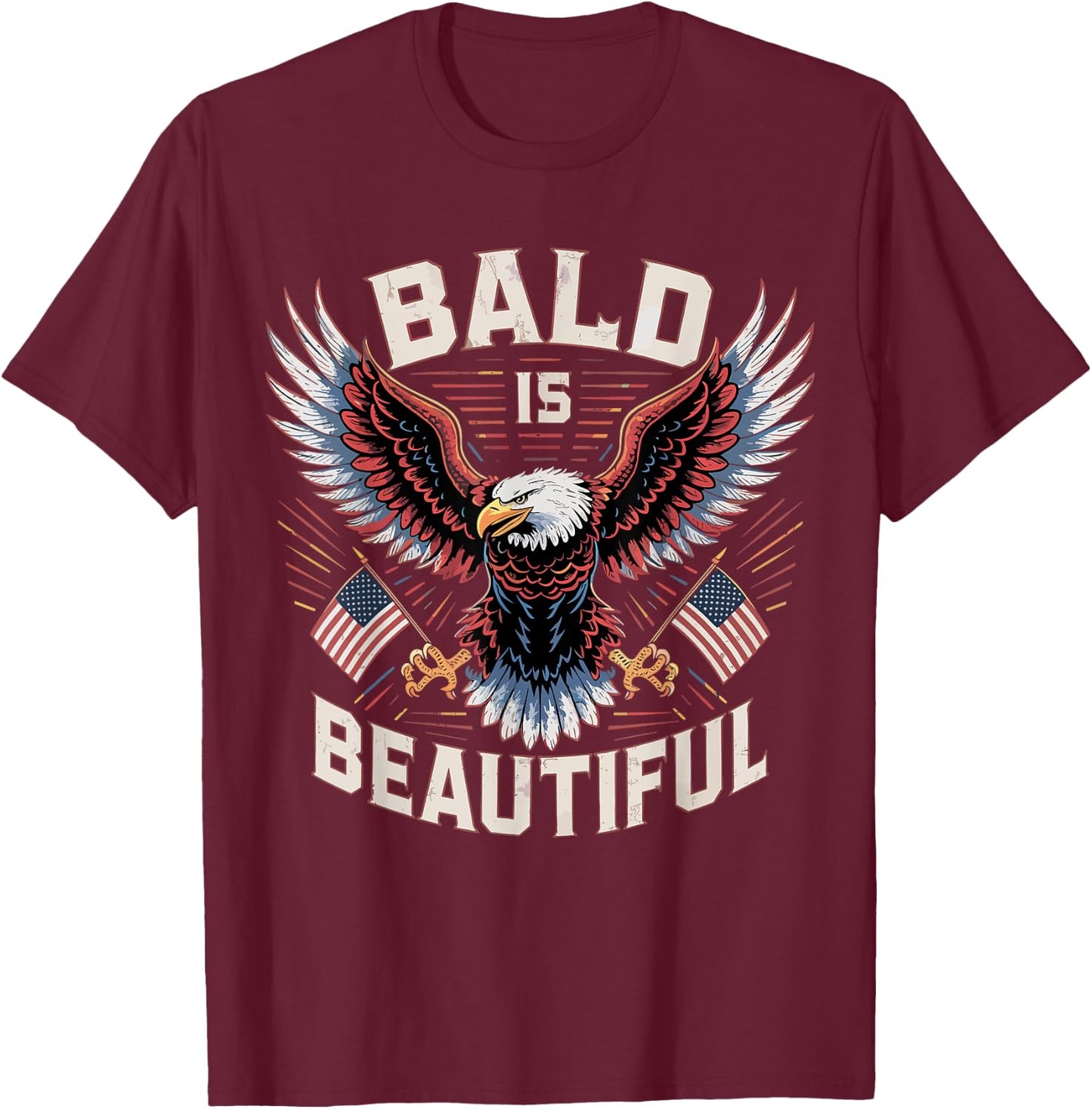 Bald is Beautiful American Bald Eagle USA Flag Kids Men T-Shirt - T-Shirt | Maroon
