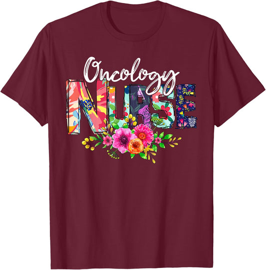 Oncology Nurse Tropical Flowers Summer Hawaii Beach T-Shirt - T-Shirt | Maroon