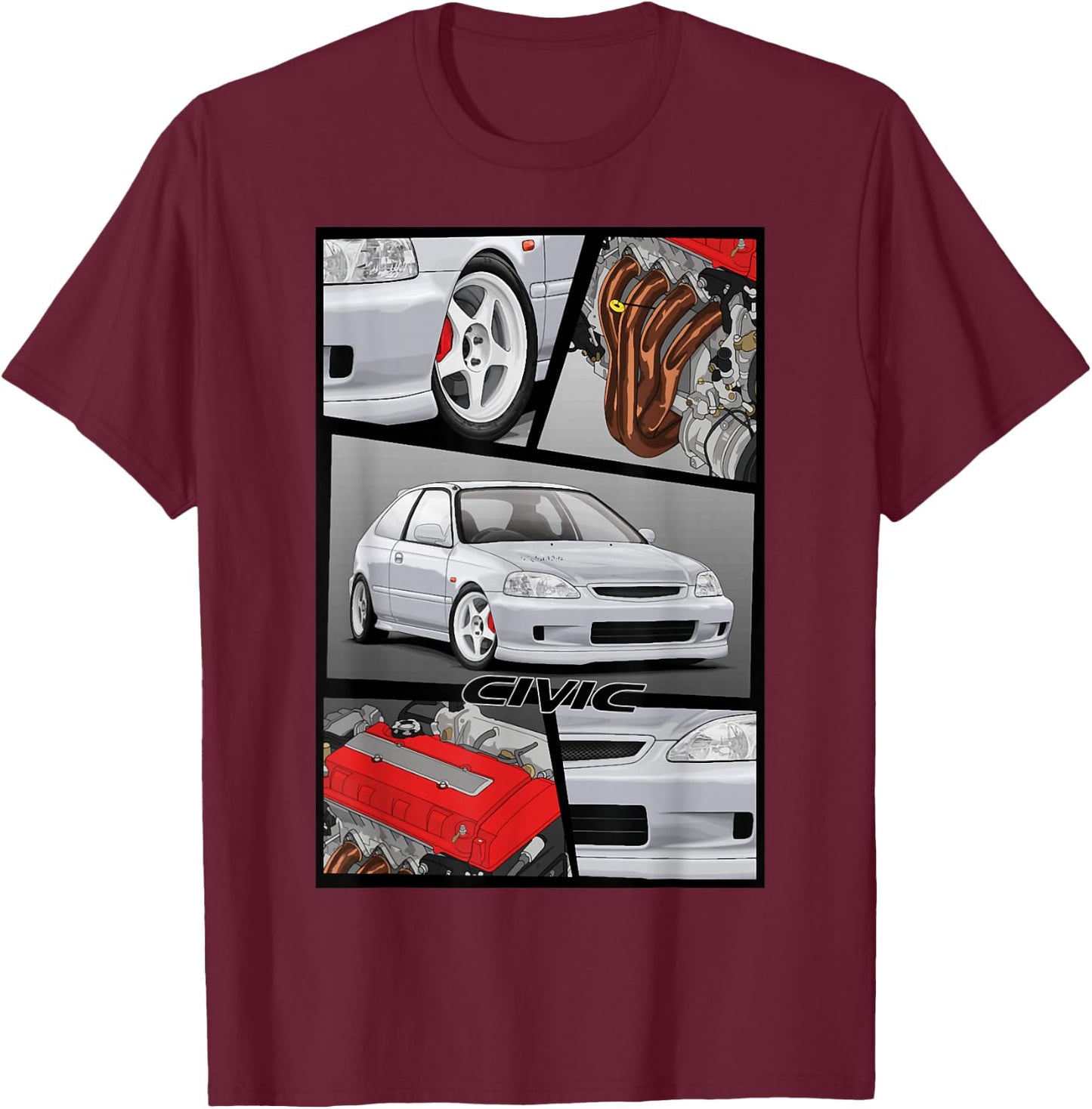 Civic EK B16 Engine Type R Japanese Car T-Shirt - T-Shirt | Maroon