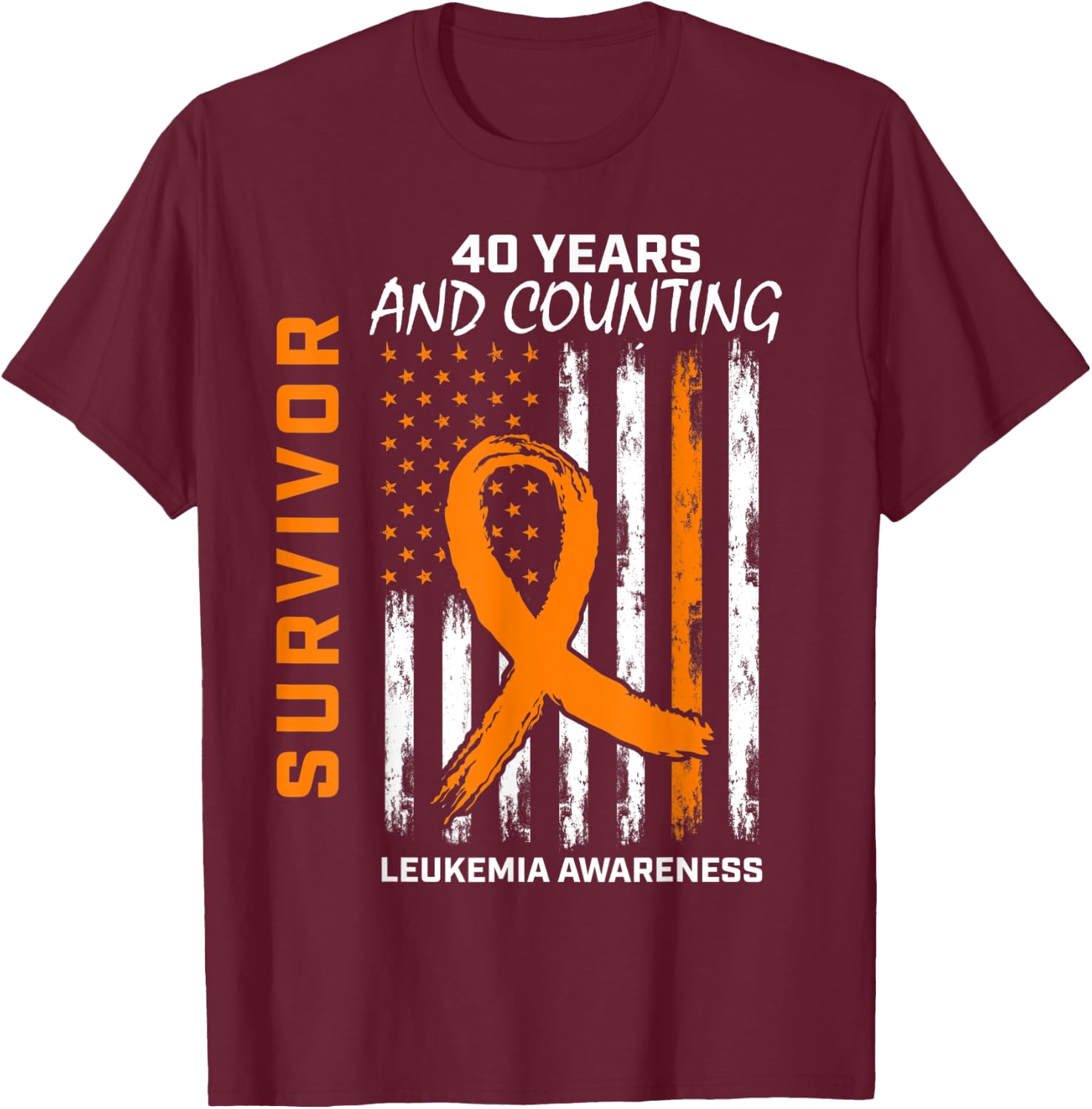40 Years Cancer Free Leukemia Survivor Gifts American Flag Men T-Shirt - T-Shirt | Maroon