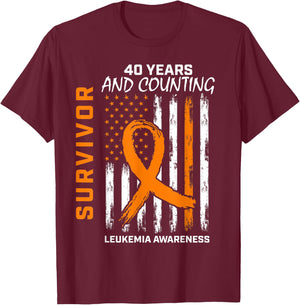 40 Years Cancer Free Leukemia Survivor Gifts American Flag Men T-Shirt - T-Shirt | Maroon