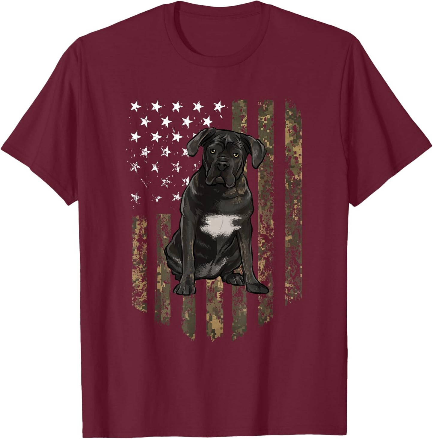 Camo American Flag Cane Corso 4th Of July USA T-Shirt - T-Shirt | Maroon
