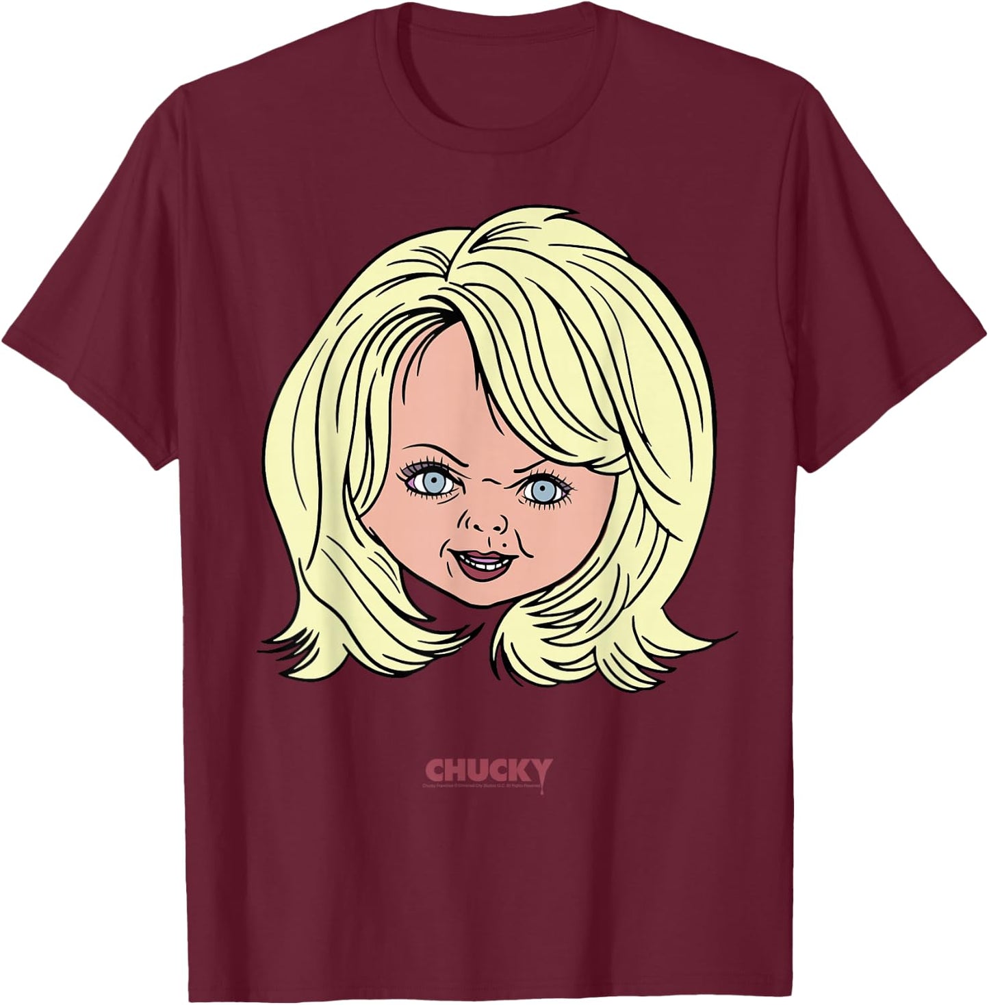 Chucky Tiffany Big Face Portrait T-Shirt - T-Shirt | Maroon