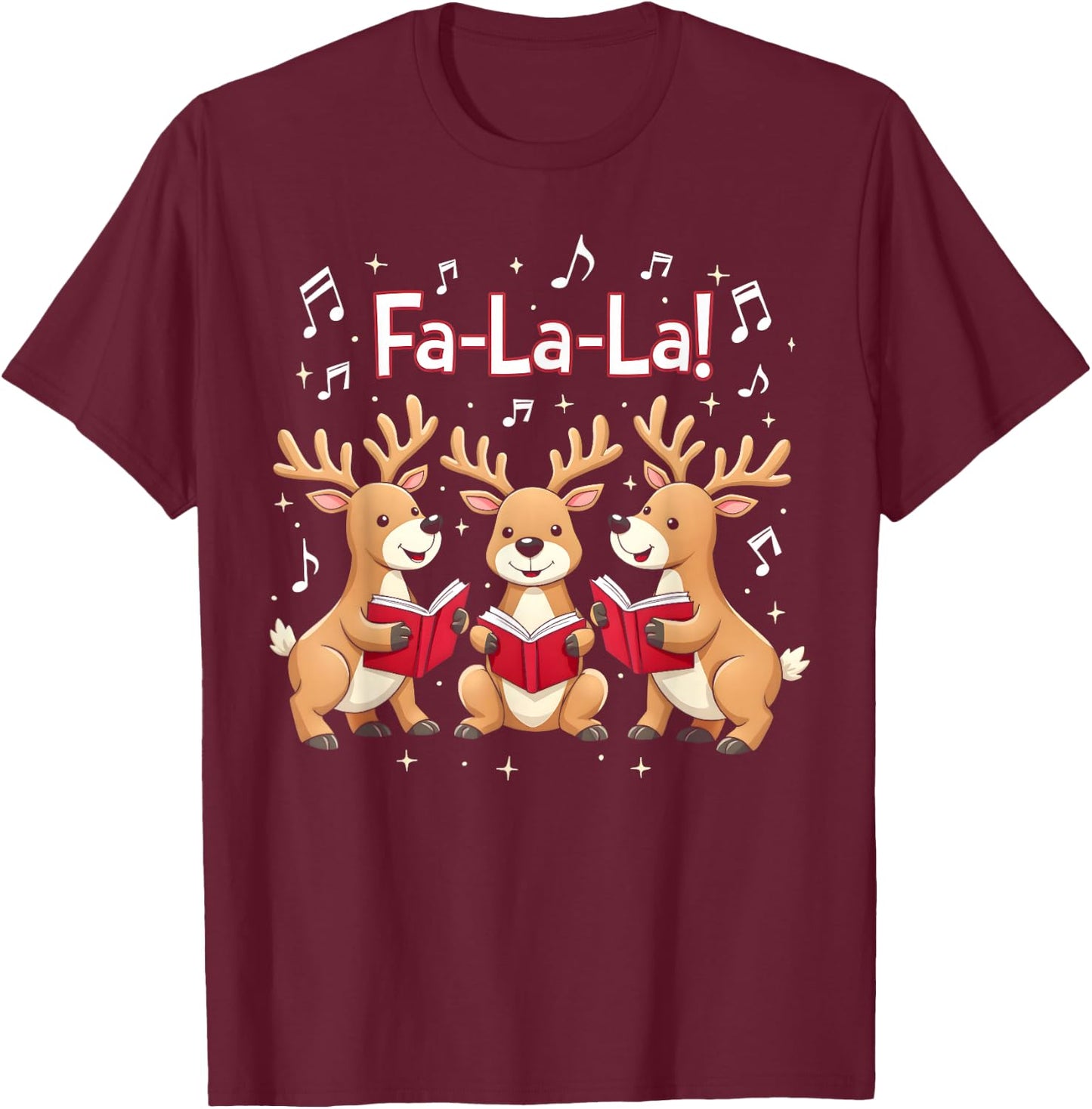 Fa-La-La Reindeer Christmas Caroling Festive Holiday T-Shirt - T-Shirt | Maroon