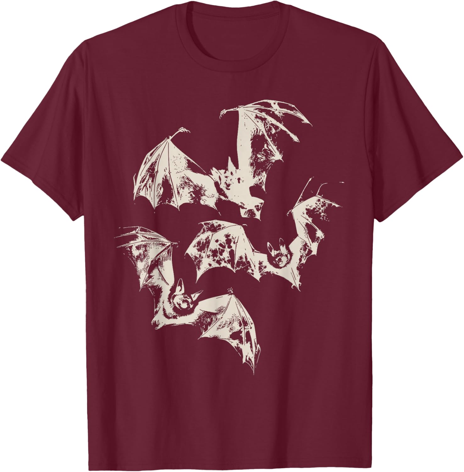 Three Bats Vintage Graphic | Washed Retro Gothic Men Women T-Shirt - T-Shirt | Maroon