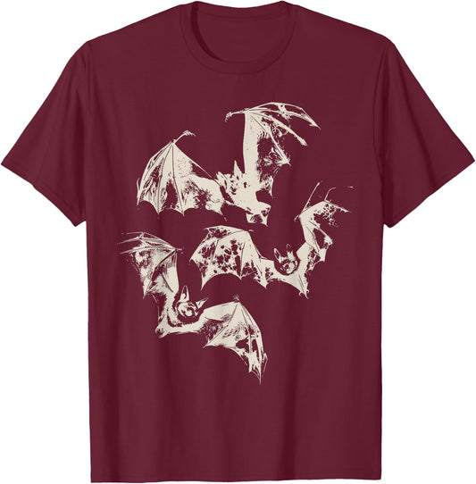 Three Bats Vintage Graphic | Washed Retro Gothic Men Women T-Shirt - T-Shirt | Maroon