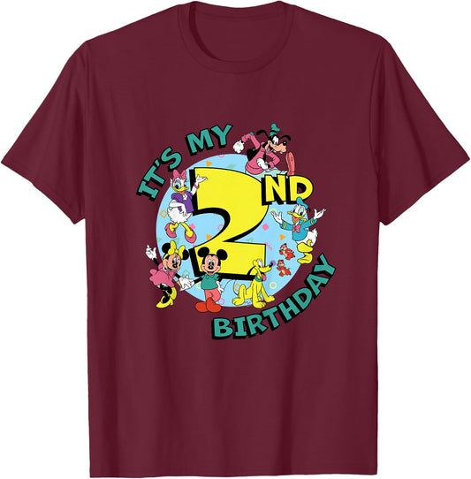 Disney Mickey and Friends It’s My Second 2nd Birthday T-Shirt - T-Shirt | Maroon