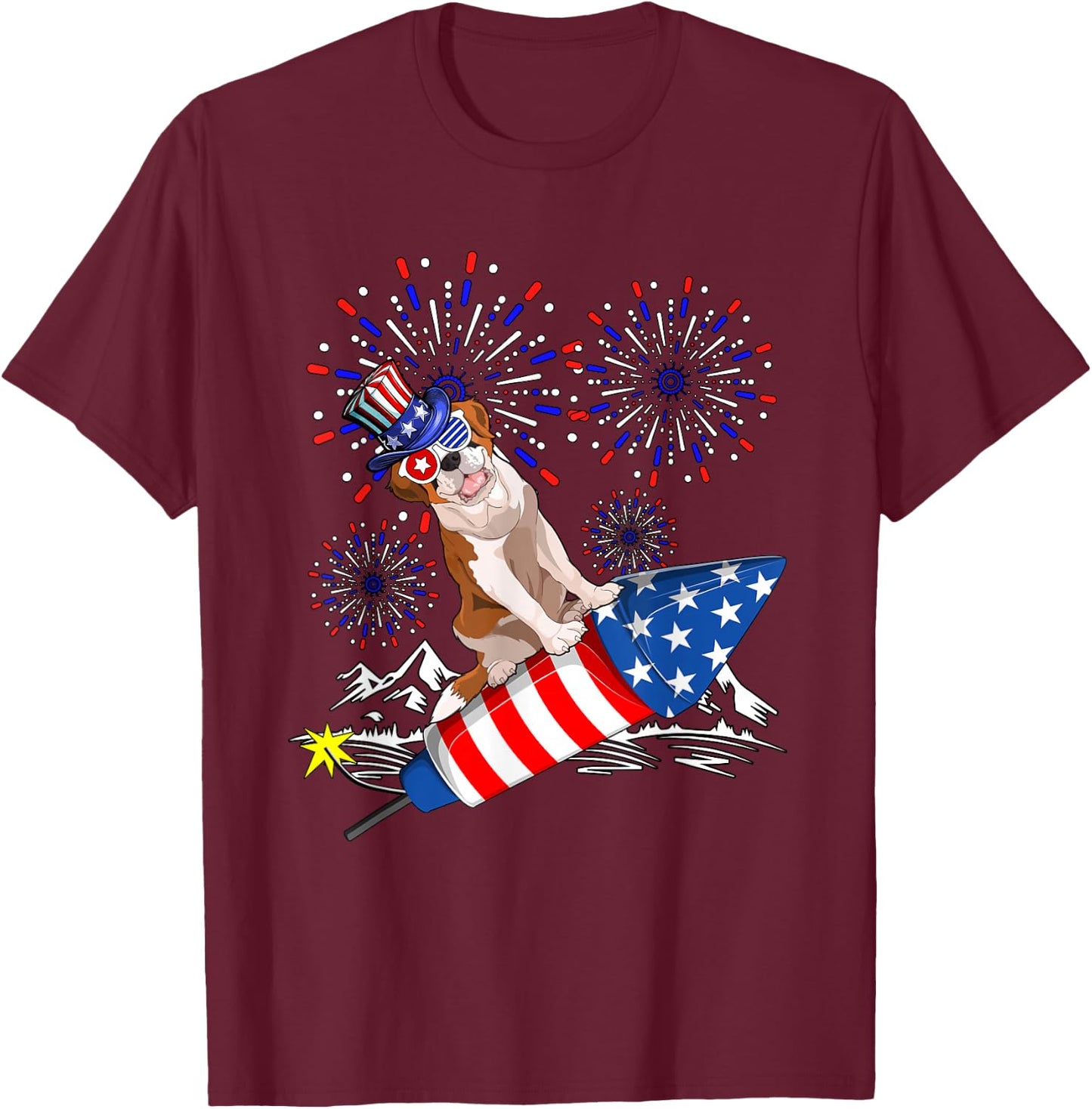 St. Bernard Costume 4th Of July Fireworks Patriotic Lover T-Shirt - T-Shirt | Maroon