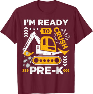 Kids Ready to Crush Preschool Pre-K Construction Truck Boys T-Shirt - T-Shirt | Maroon