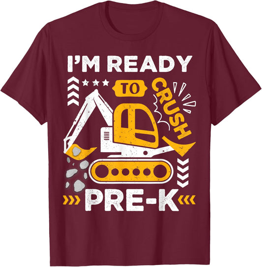 Kids Ready to Crush Preschool Pre-K Construction Truck Boys T-Shirt - T-Shirt | Maroon