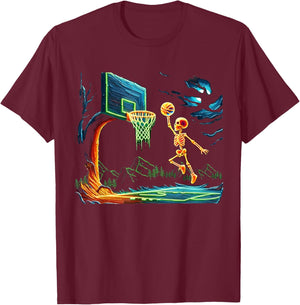 Skeleton Slam Dunk Hoop Basketball Halloween Men Boys Fans T-Shirt - T-Shirt | Maroon