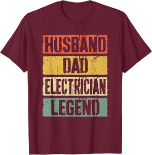 Husband Dad Electrician Legend Shirt Men Fathers Day T-Shirt - T-Shirt | Maroon