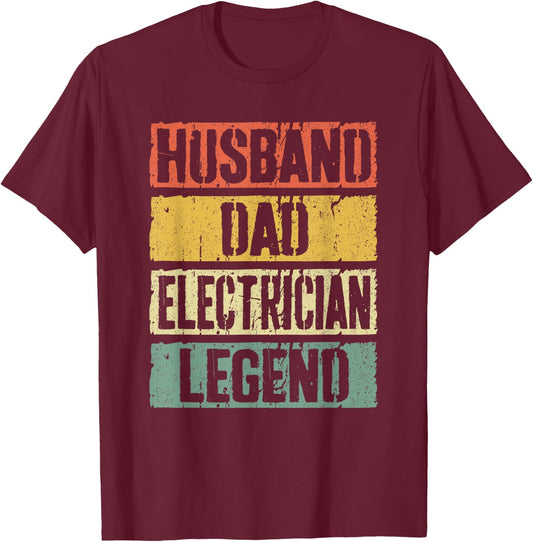 Husband Dad Electrician Legend Shirt Men Fathers Day T-Shirt - T-Shirt | Maroon