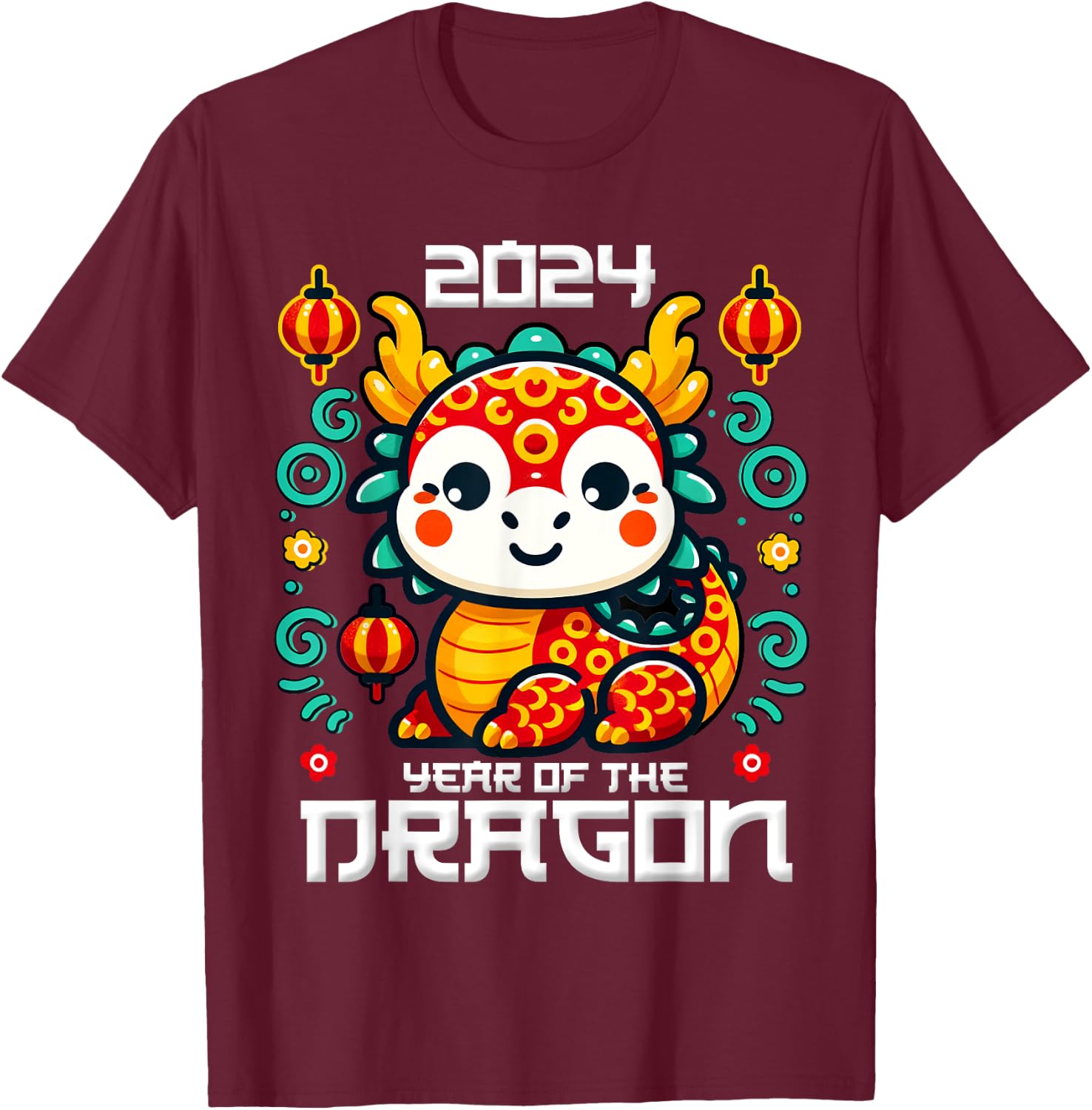 Chinese New Year 2024 Shirt Kids Year of The Dragon 2024 T-Shirt - T-Shirt | Maroon