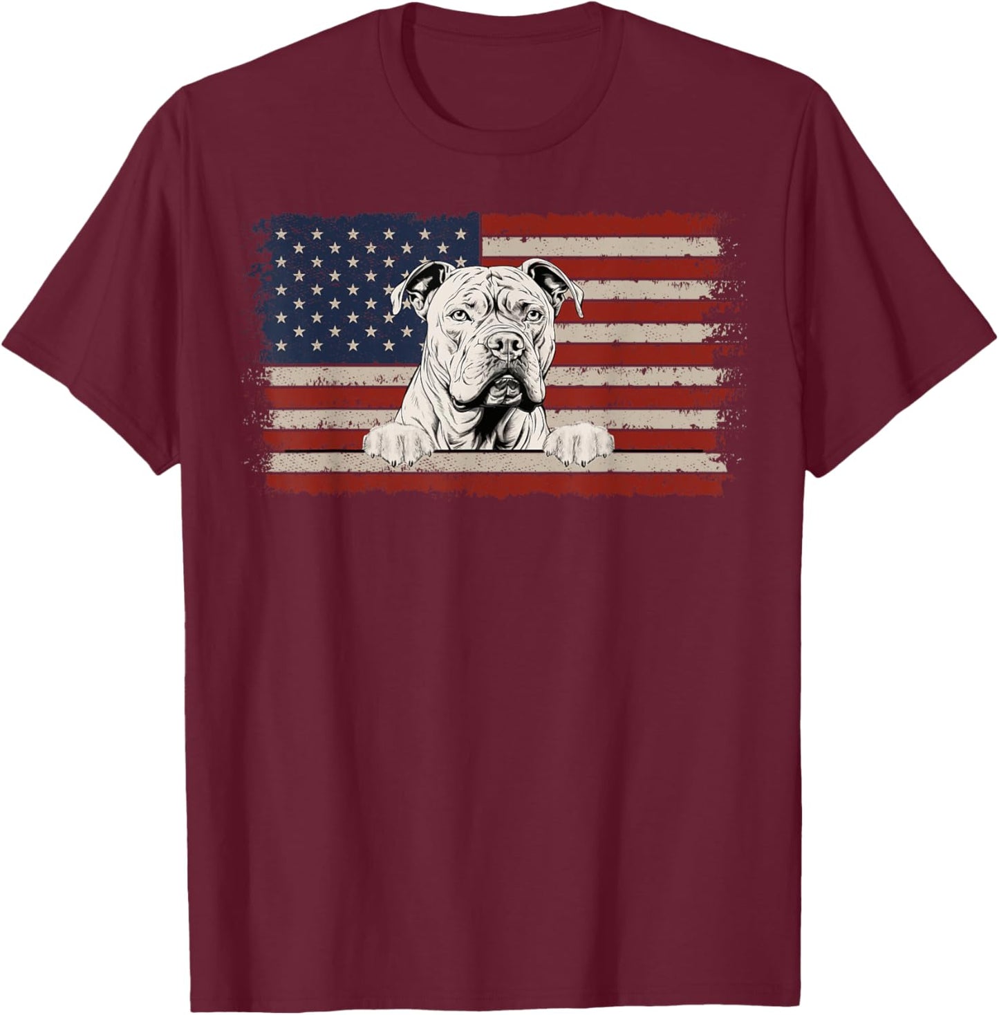Patriotic American Bully Dog American Flag USA 4th of July T-Shirt - T-Shirt | Maroon