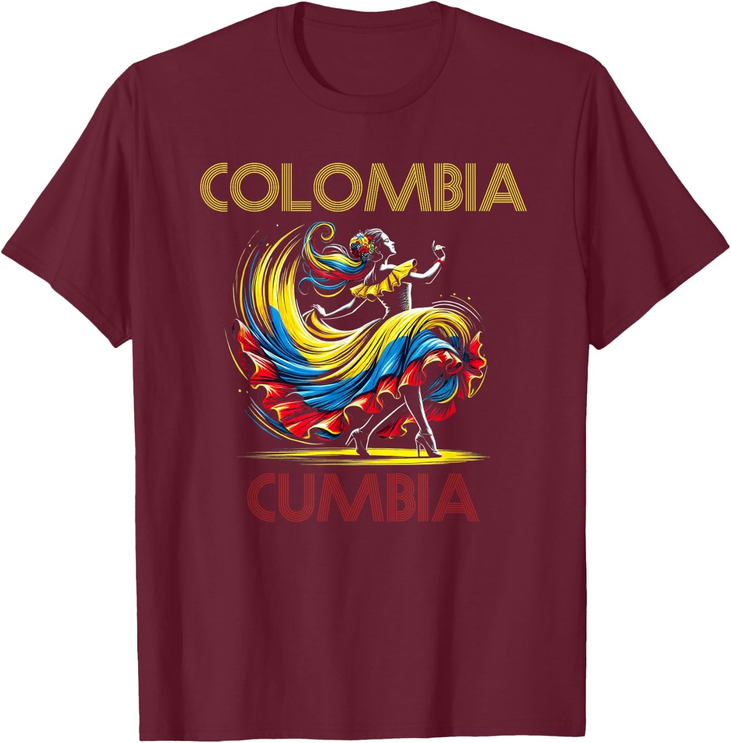 Colombia Flag Hispanic Heritage Month Women Cumbia Dancer T-Shirt - T-Shirt | Maroon