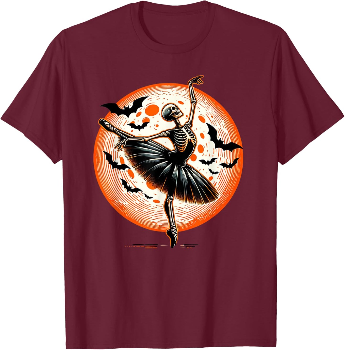 Vintage Dancing Skeleton Ballet Dance Halloween Women Girl T-Shirt - T-Shirt | Maroon
