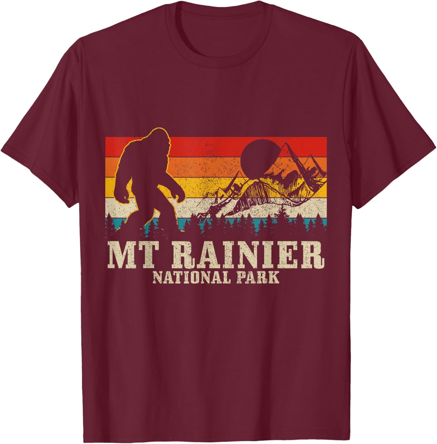 Mt. Rainier Bigfoot Vintage Mountain Hiking Washington PNW T-Shirt - T-Shirt | Maroon