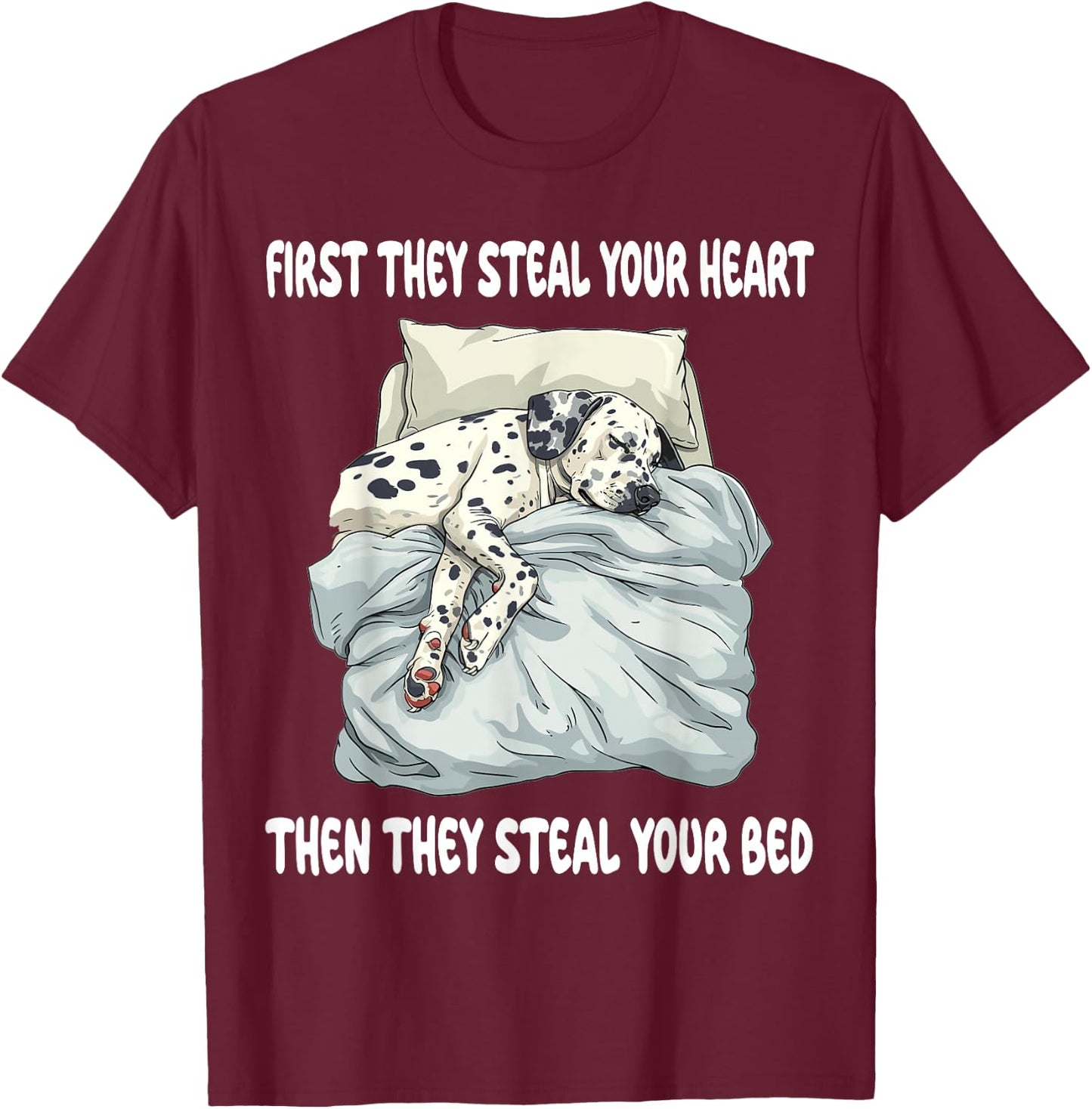 Dalmatian Sleeping Pajamas Nightgown T-Shirt - T-Shirt | Maroon