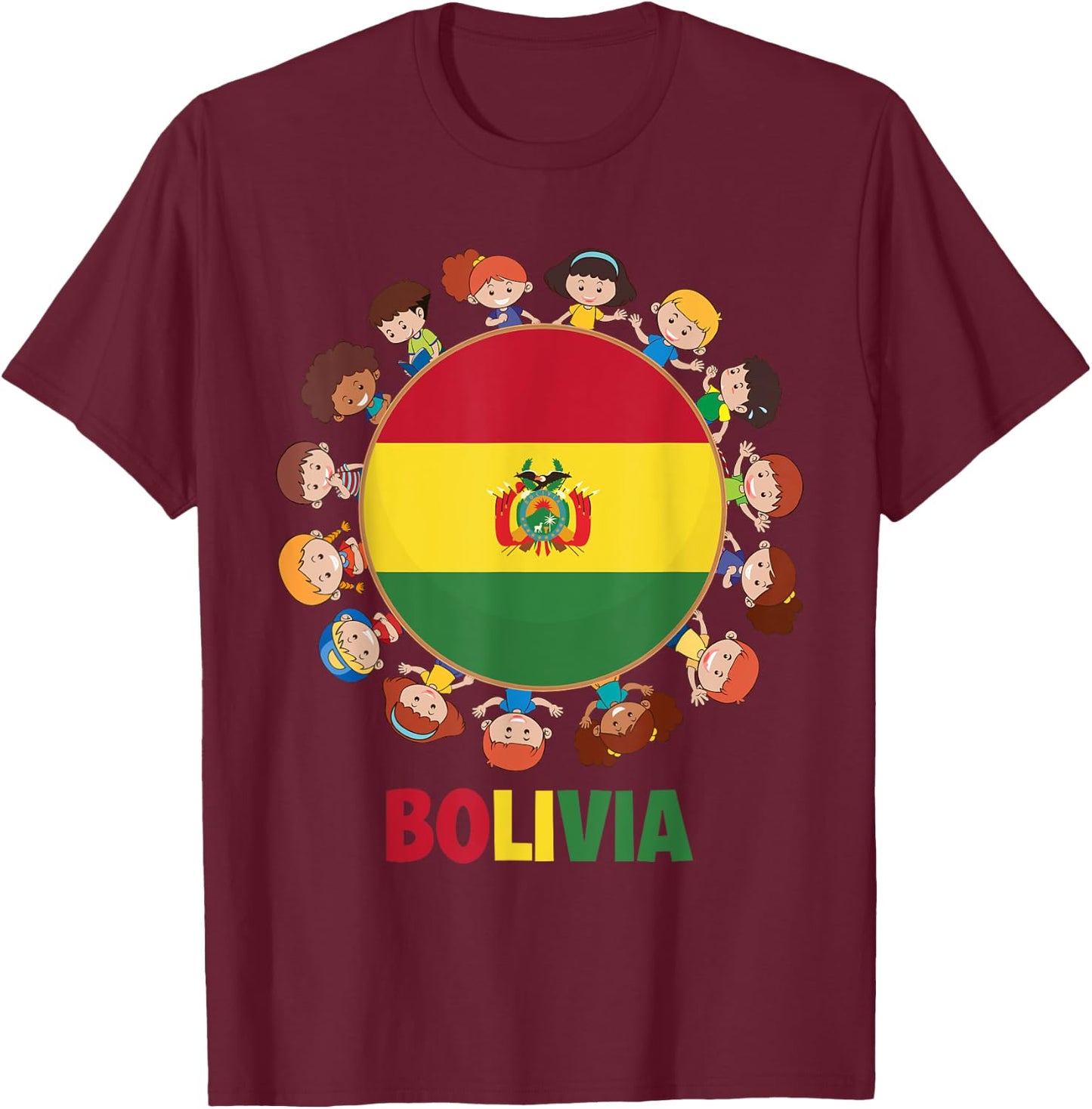 Bolivian Flag Hispanic Heritage Month Bolivia Kids Boy Girls T-Shirt - T-Shirt | Maroon