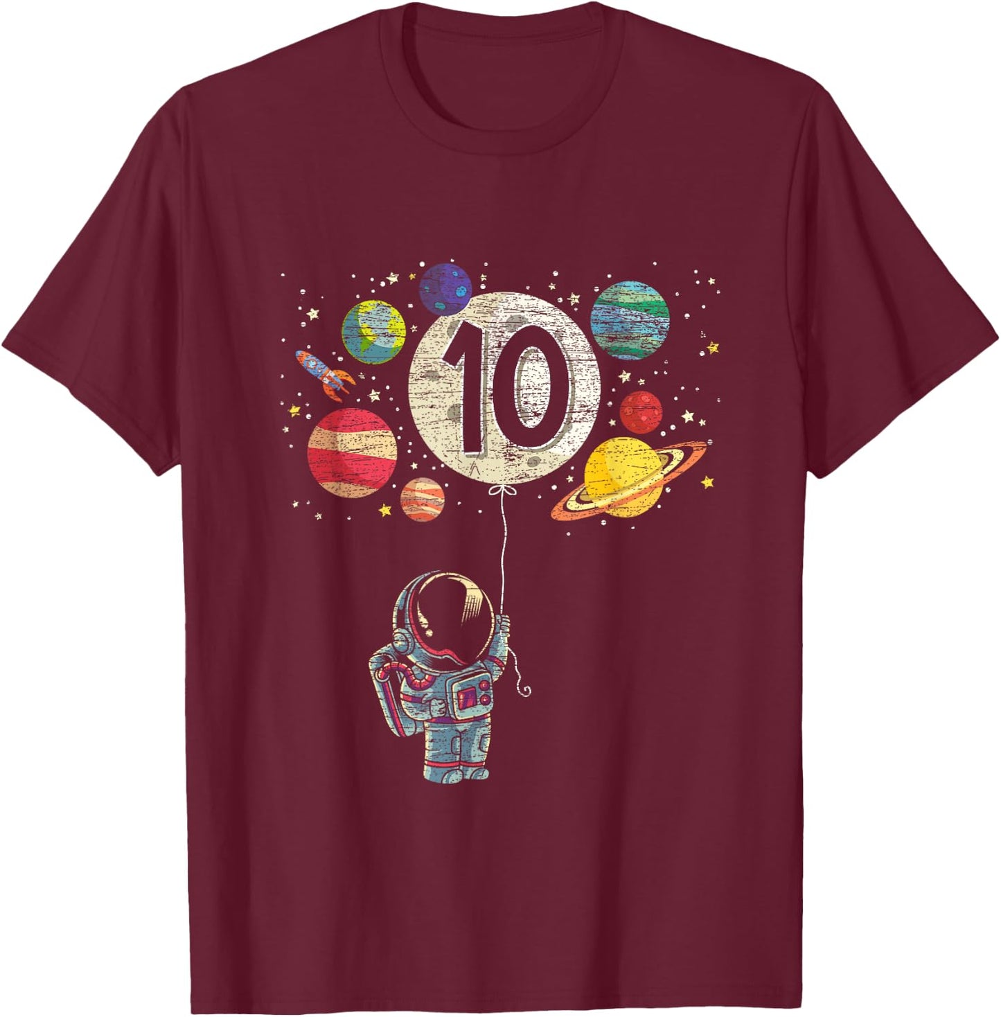 10 Years Old Birthday Boy Gifts Astronaut 10th Birthday T-Shirt - T-Shirt | Maroon