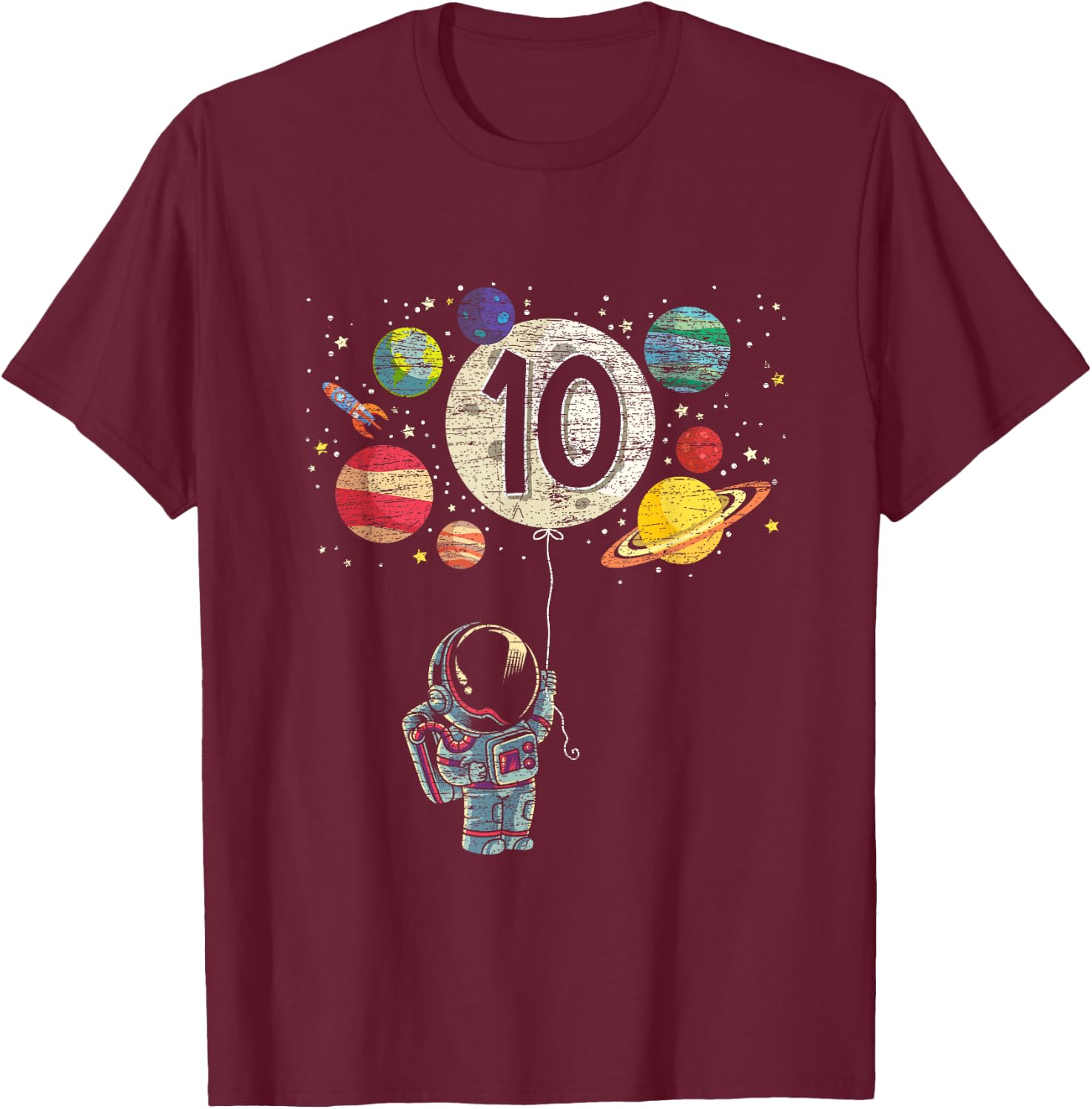 10 Years Old Birthday Boy Gifts Astronaut 10th Birthday T-Shirt - T-Shirt | Maroon