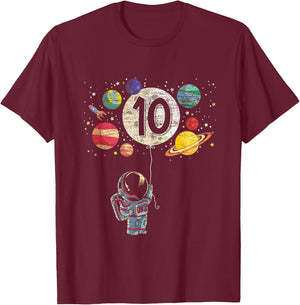 10 Years Old Birthday Boy Gifts Astronaut 10th Birthday T-Shirt - T-Shirt | Maroon