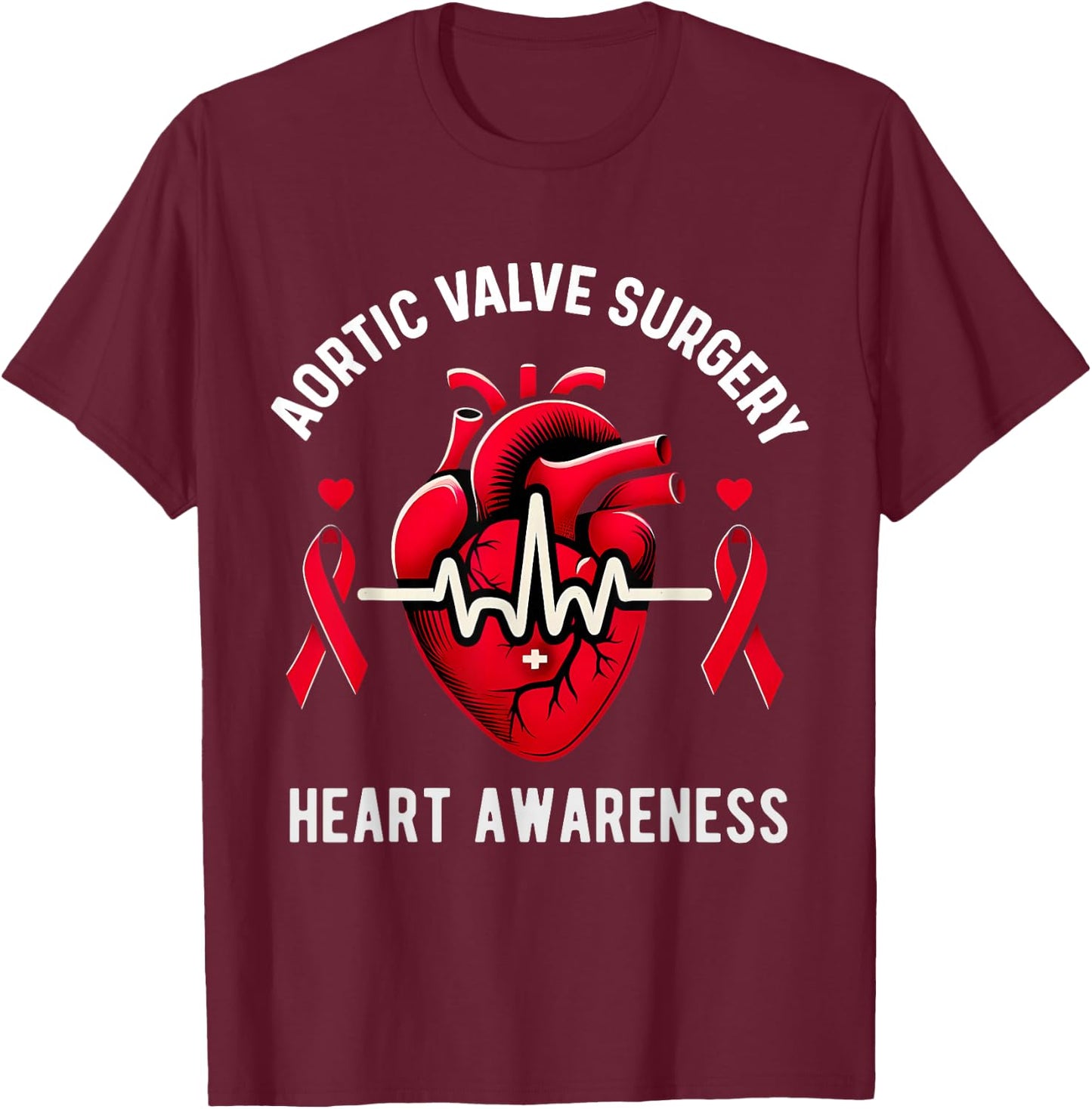 Heart Valve Surgery Shirt Heart Awareness T-Shirt - T-Shirt | Maroon