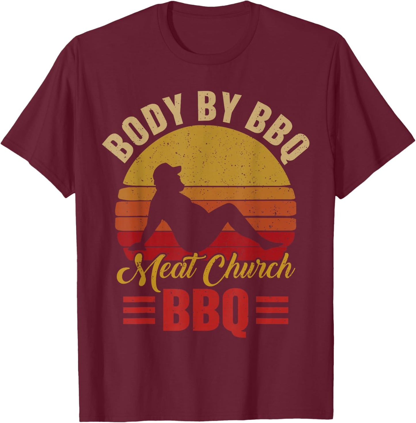Body by BBQ Vintage Meat Church Grilling Barbecue T-Shirt - T-Shirt | Maroon