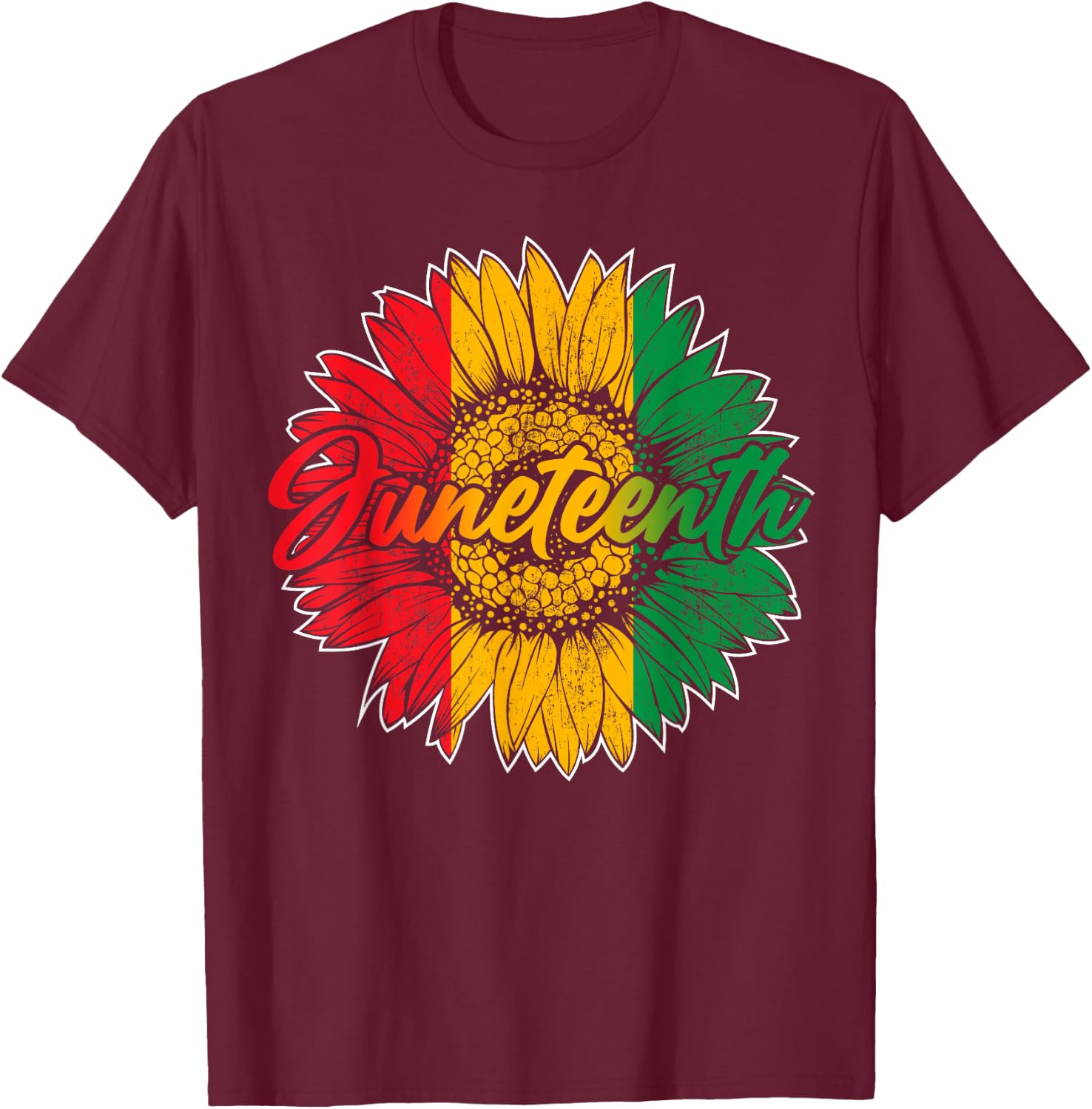 Juneteenth Sunflower African American Women Men Juneteenth T-Shirt - T-Shirt | Maroon