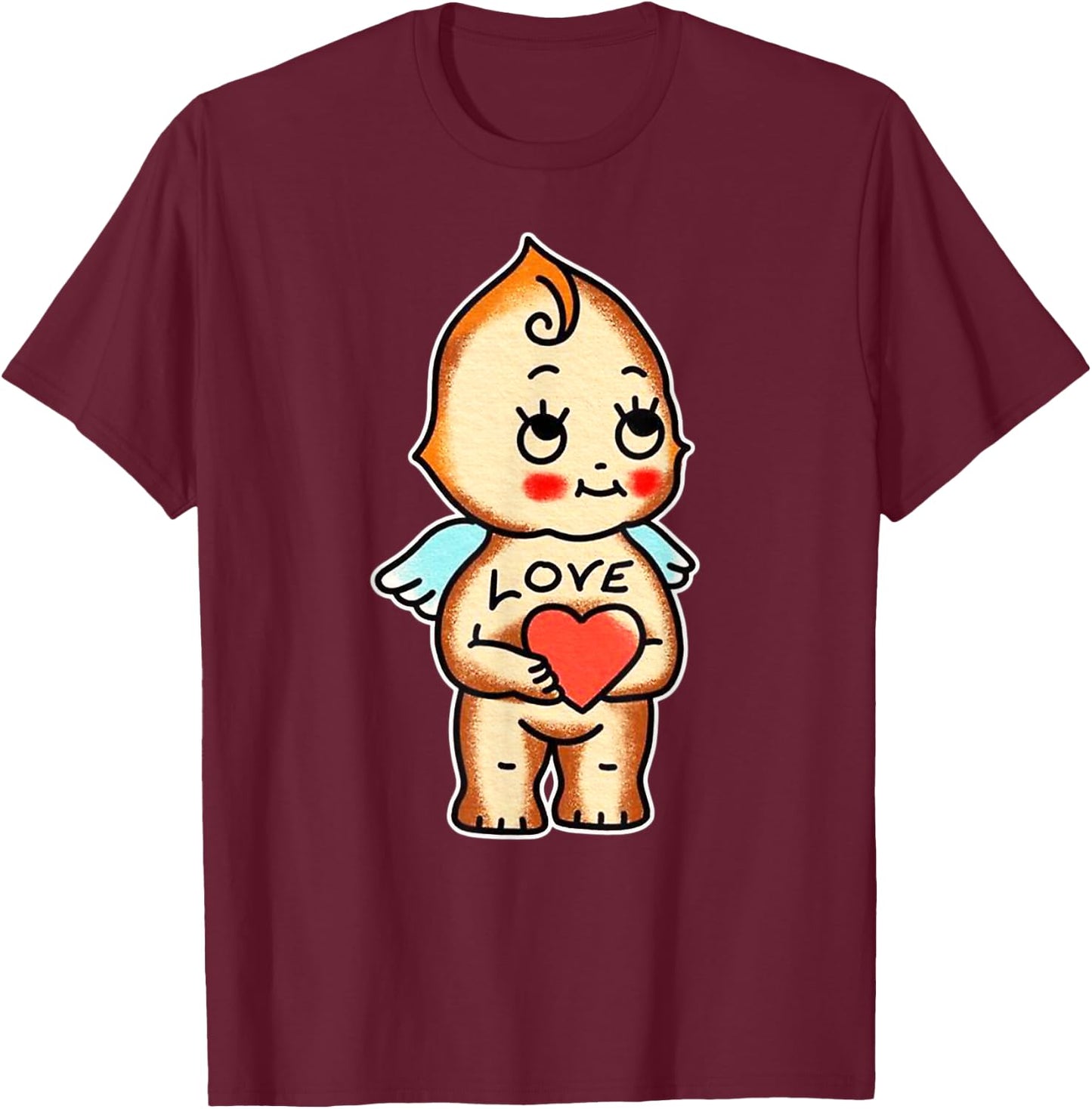 Urban Empyre Kewpie Baby Angel Cherub Cupid Love Traditional Tattoo Flash , Small T-Shirt - T-Shirt | Maroon