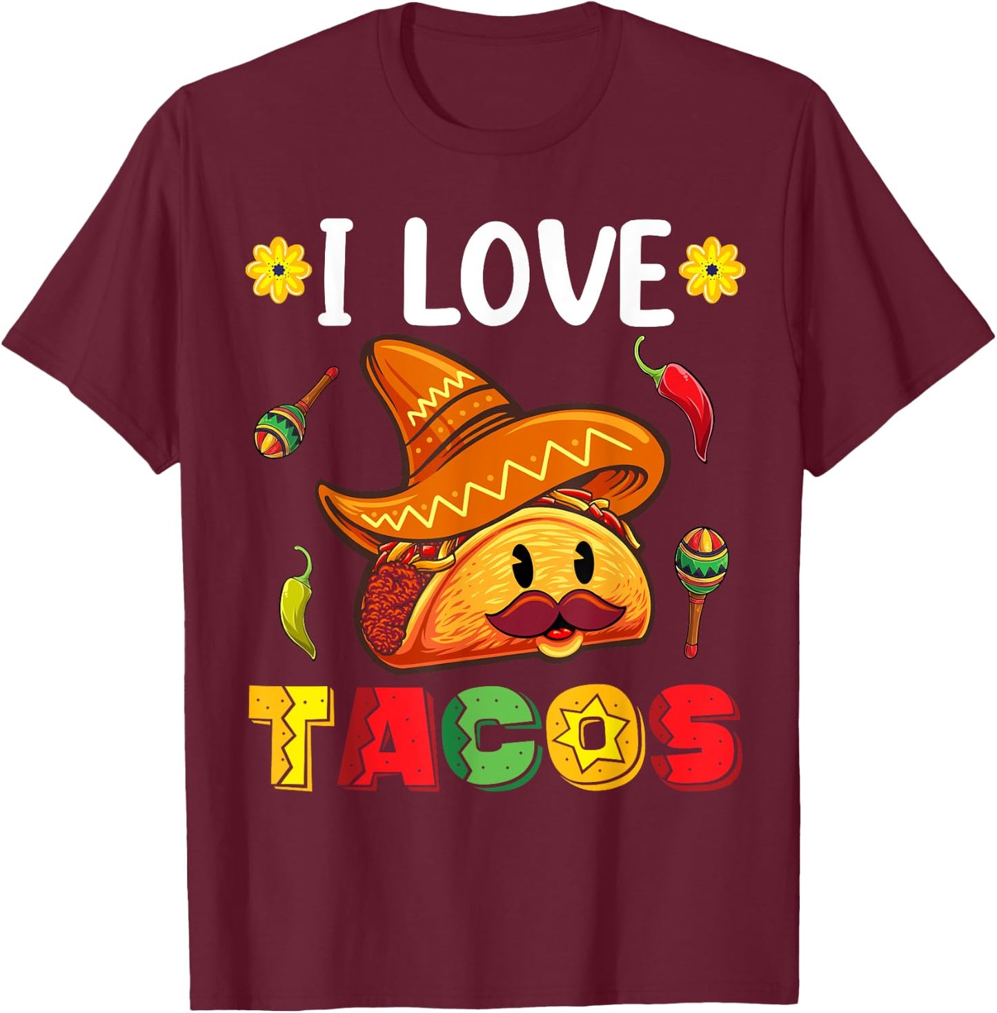 Kids Cinco De Mayo Shirt For Toddlers, I Love Tacos T-Shirt - T-Shirt | Maroon
