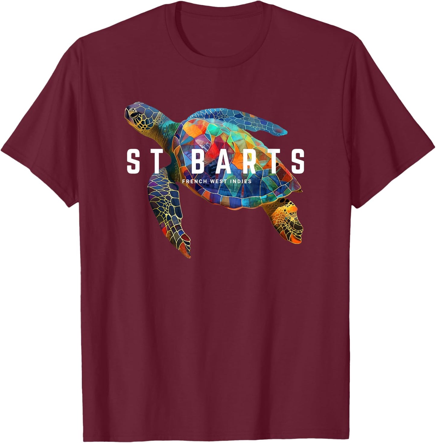 St Barts Caribbean Vintage St. Barths Ocean Sea Turtle T-Shirt - T-Shirt | Maroon