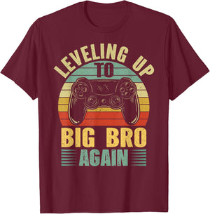 Leveling Up To Big Bro Again Vintage Gift Big Brother Again T-Shirt - T-Shirt | Maroon