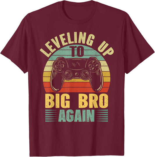 Leveling Up To Big Bro Again Vintage Gift Big Brother Again T-Shirt - T-Shirt | Maroon