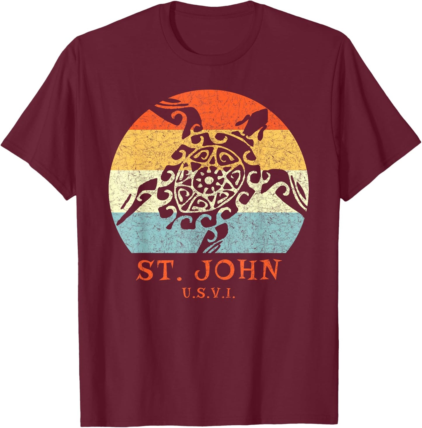 St. John USVI Vintage Retro Tribal Turtle Vacation T-Shirt - T-Shirt | Maroon
