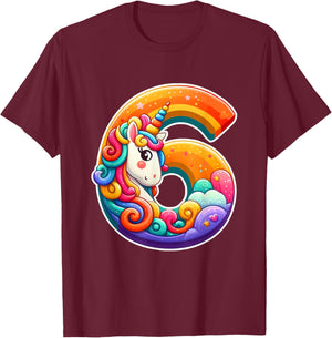 Unicorn 6th Birthday Girl 6 Years Old T-Shirt - T-Shirt | Maroon