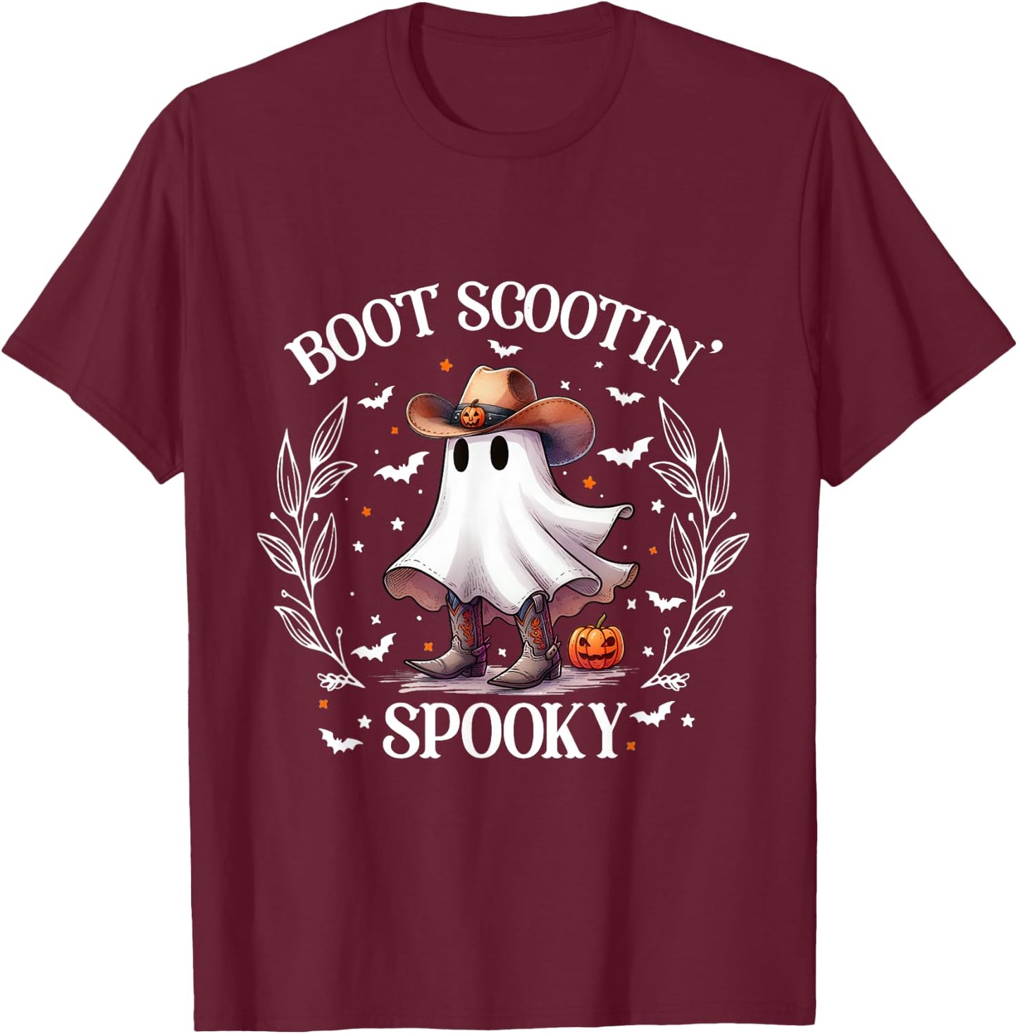Boot Scootin Spooky Retro Western Funny Halloween Cute Ghost T-Shirt - T-Shirt | Maroon