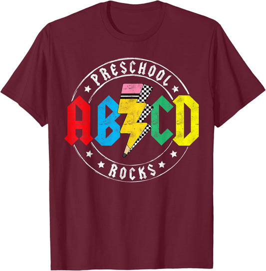 ABCD Preschool Rocks 1st Day Pre-K Teacher Back To School T T-Shirt - T-Shirt | Maroon